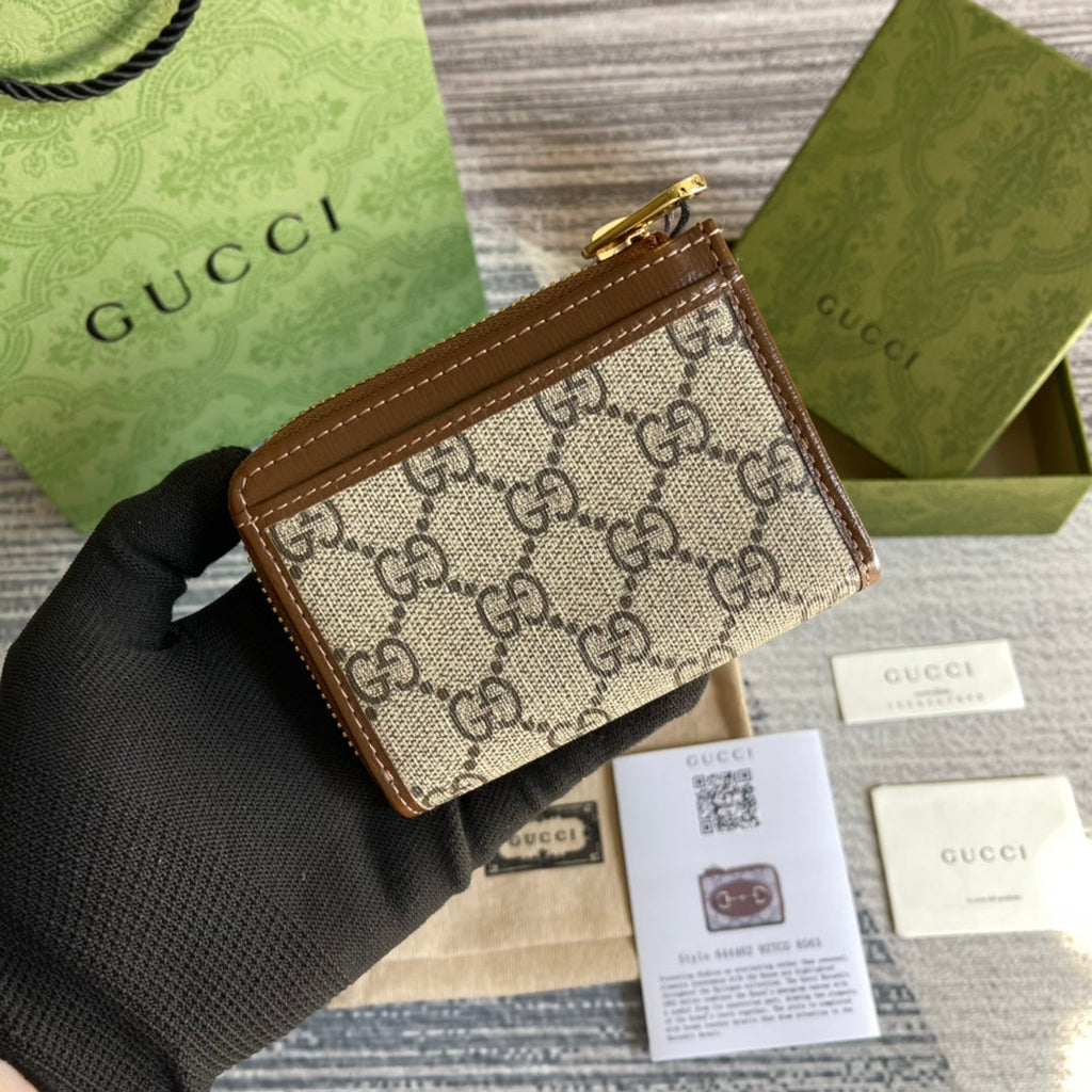 G*G HORSEBIT 1955 MINI 11 WALLET BEIGE AND EBONY CANVAS