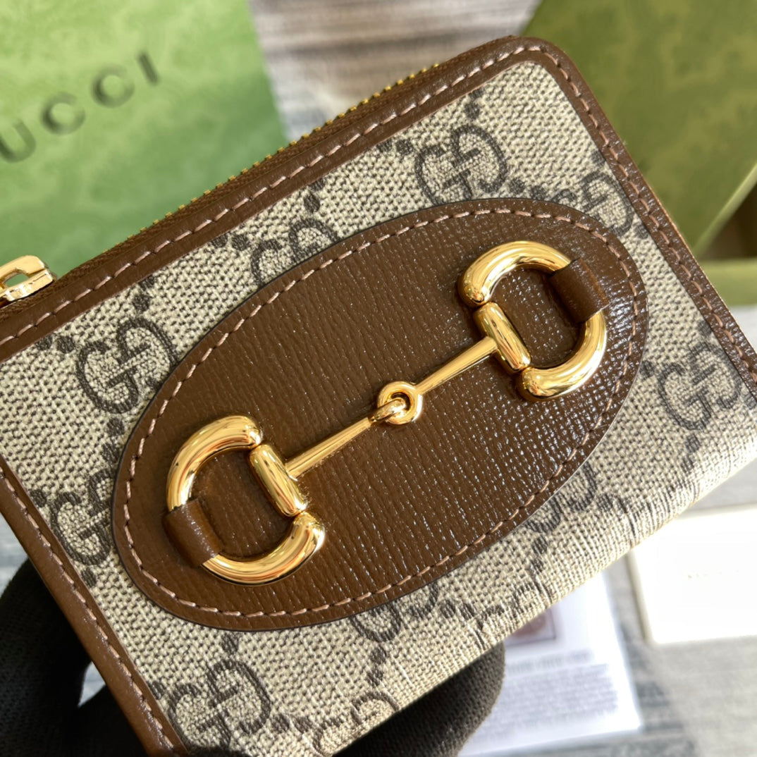 G*G HORSEBIT 1955 MINI 11 WALLET BEIGE AND EBONY CANVAS