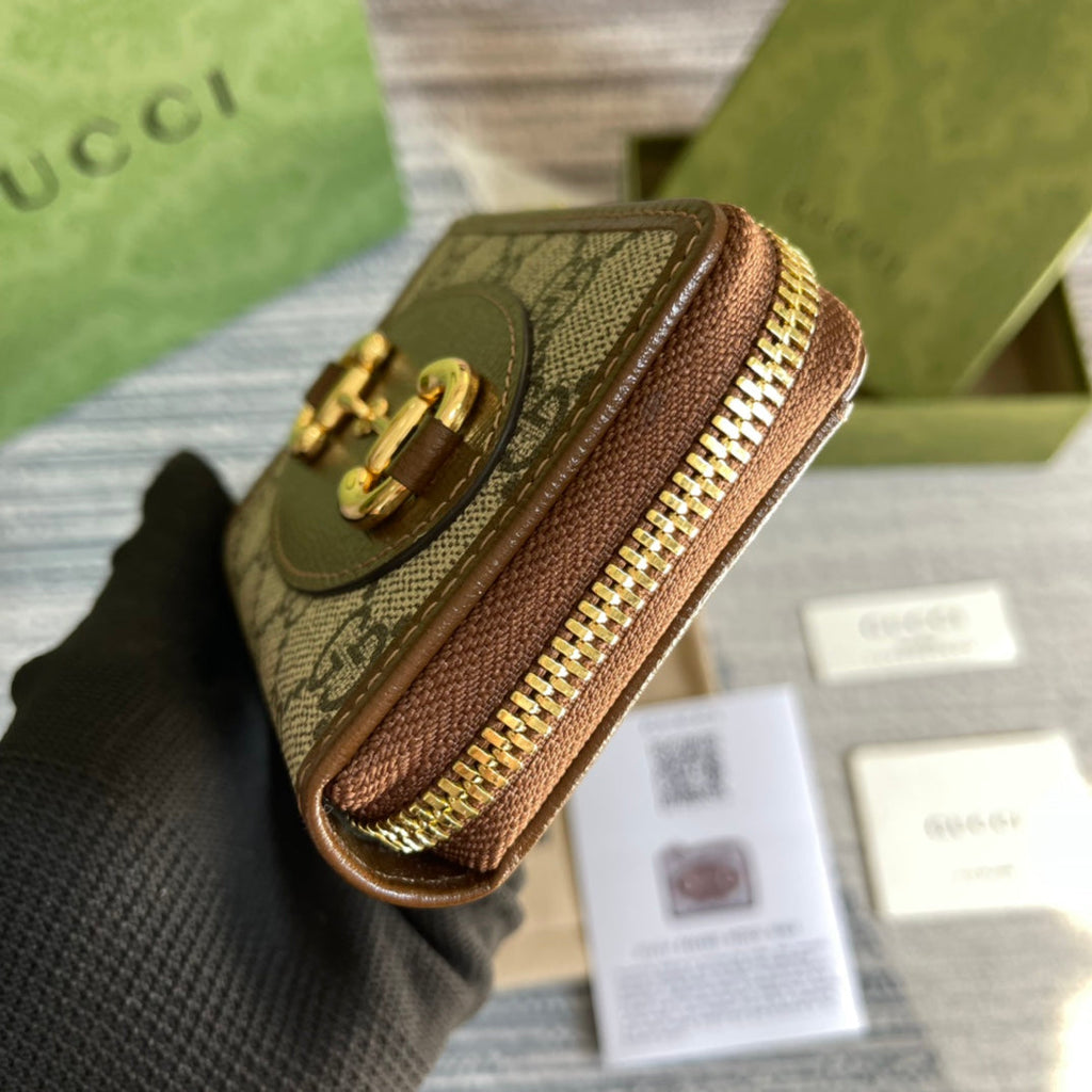 G*G HORSEBIT 1955 MINI 11 WALLET BEIGE AND EBONY CANVAS