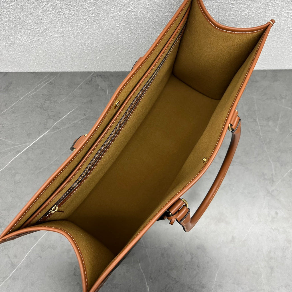 C*line Horizontal Cabas Bag Triomphe Black Brown Canvas & Calfskin
