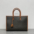 C*line Horizontal Cabas Bag Triomphe Black Brown Canvas & Calfskin