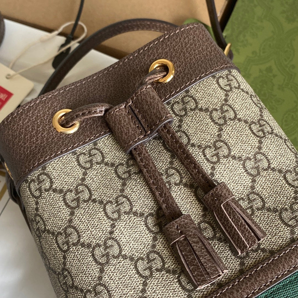 OPHIDIA BUCKET BAG WEB CANVAS CALFSKIN