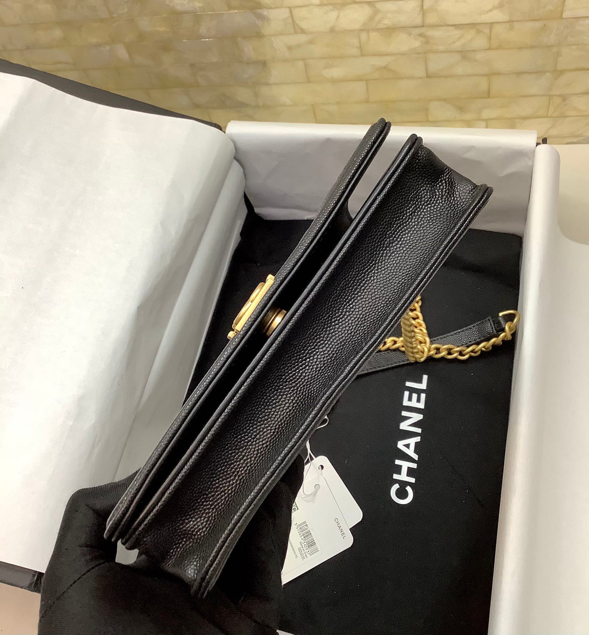 C*C leboy woc 19cm black quilted caviar gold hardware