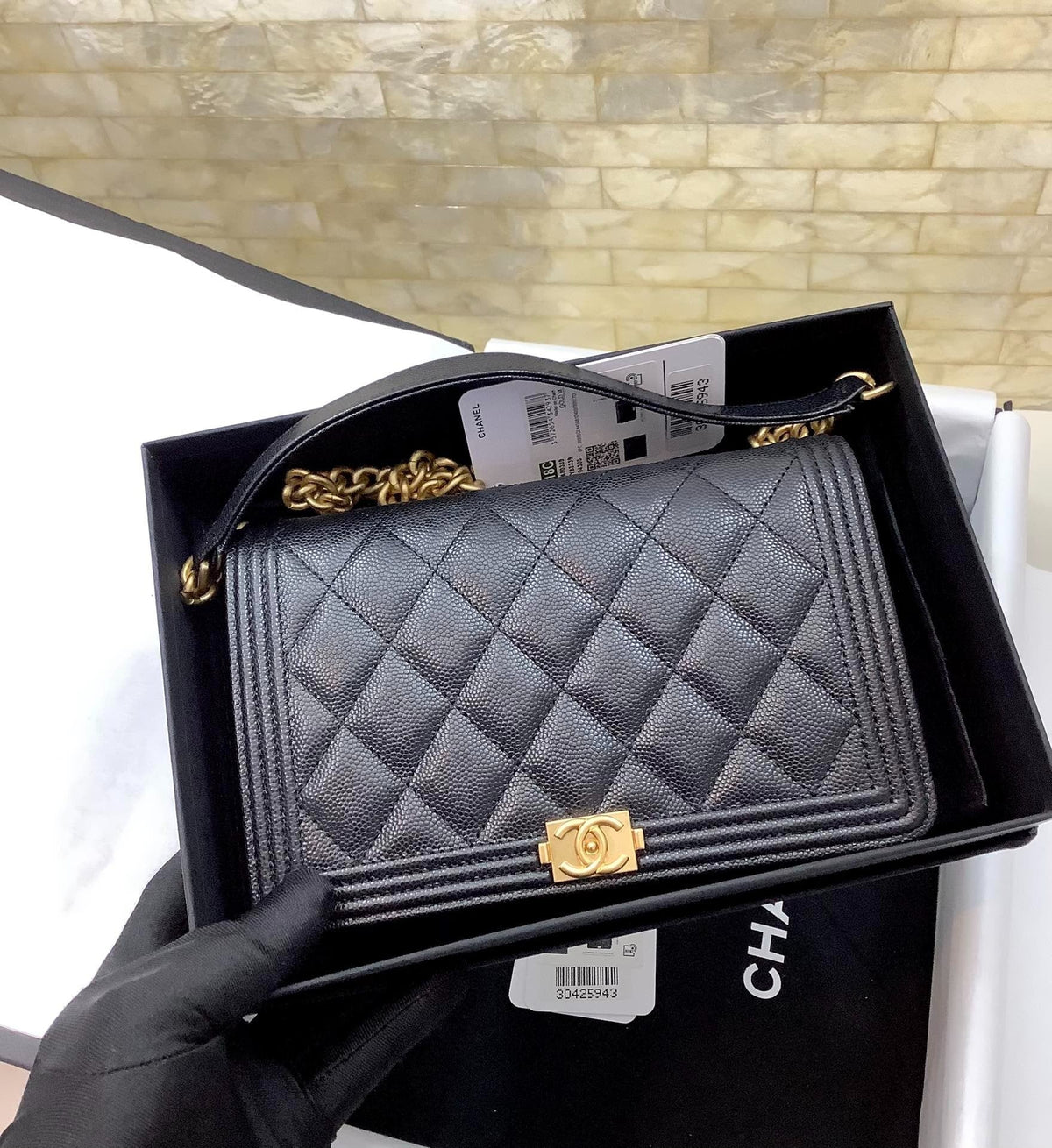 C*C leboy woc 19cm black quilted caviar gold hardware