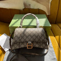 G*G x B*lenciaga HOURGLASS BAG 22 IN BEIGE EBONY MONOGRAM CANVAS GOLD HARDWARE