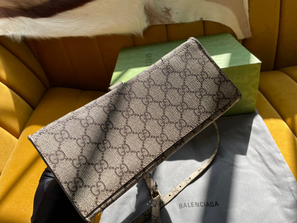 G*G x B*lenciaga HOURGLASS BAG 22 IN BEIGE EBONY MONOGRAM CANVAS GOLD HARDWARE