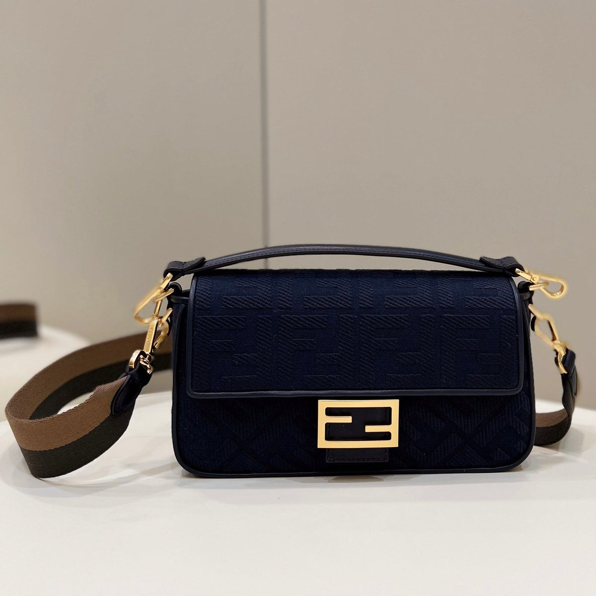 BAGUETTE F*F MOTIF JACQUARD FABRIC GOLD HARDWARE