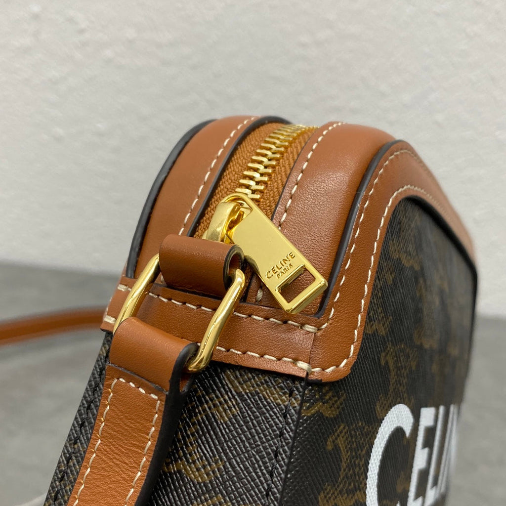 C*line Camera Bag 20 Bag With Logo Triomphe Black Brown Canvas & Calfskin