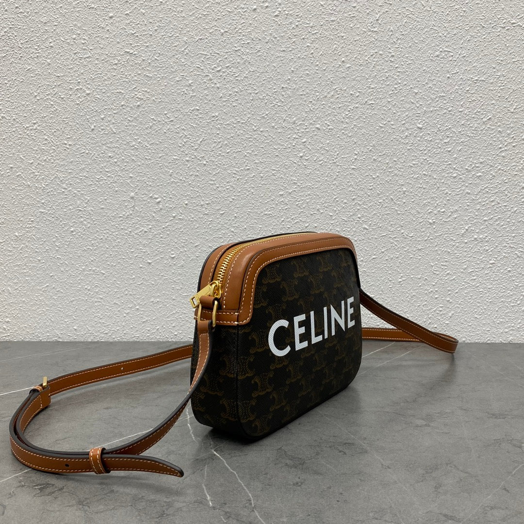 C*line Camera Bag 20 Bag With Logo Triomphe Black Brown Canvas & Calfskin