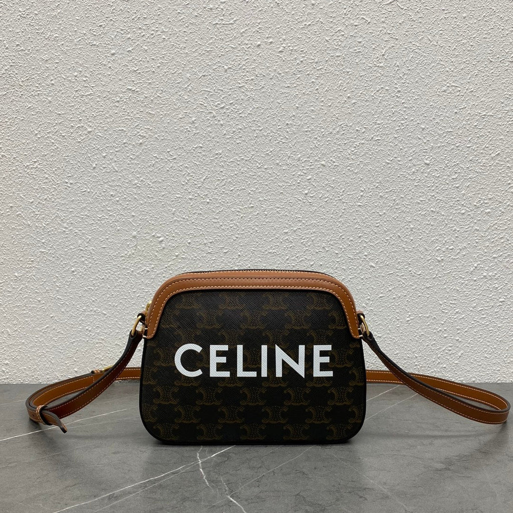 C*line Camera Bag 20 Bag With Logo Triomphe Black Brown Canvas & Calfskin
