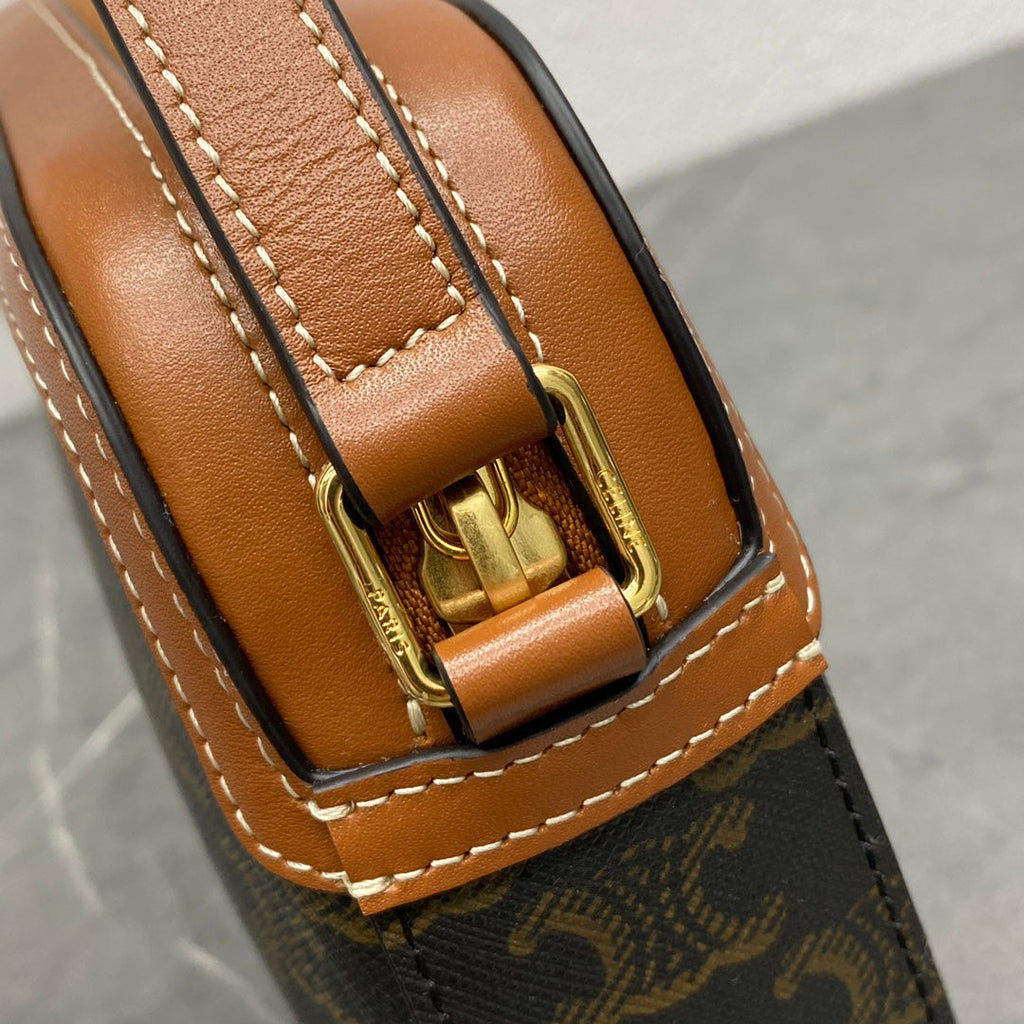 C*line Camera Bag 20 Bag With Logo Triomphe Black Brown Canvas & Calfskin