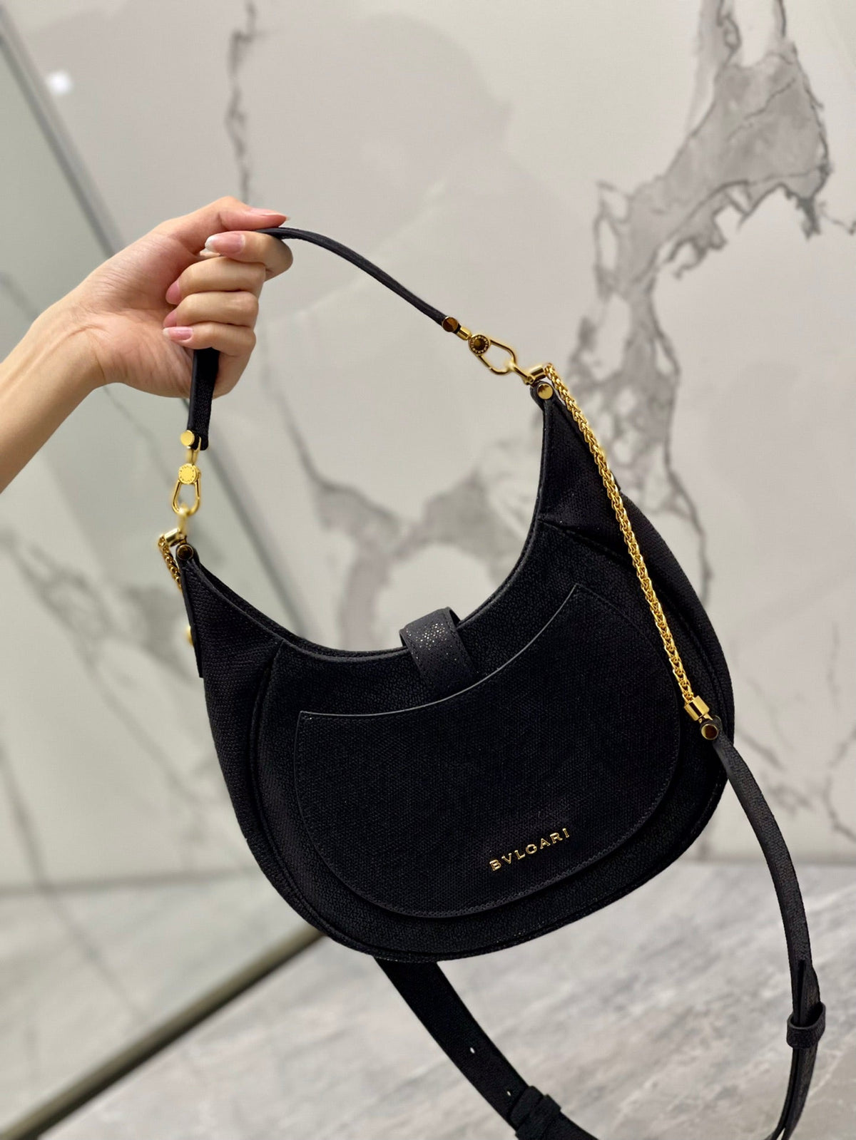 B*V*L Serpenti Ellipse Crossbody Bag 25cm Black Lambskin GHW