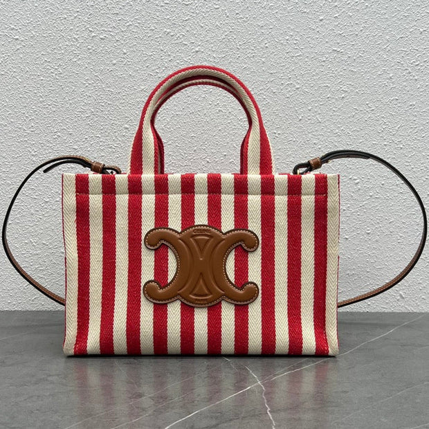 C*line 2026 Cabas Thais Striped Bag 29cm Red White Textile Calfskin
