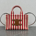 C*line 2026 Cabas Thais Striped Bag 29cm Red White Textile Calfskin