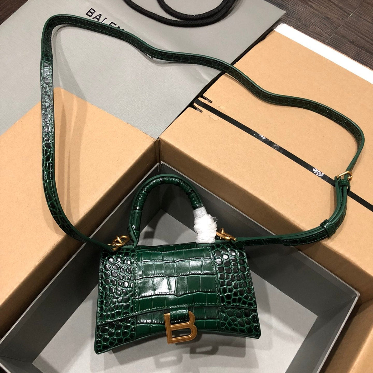 B*lenciaga Hourglass bag crocodile skin