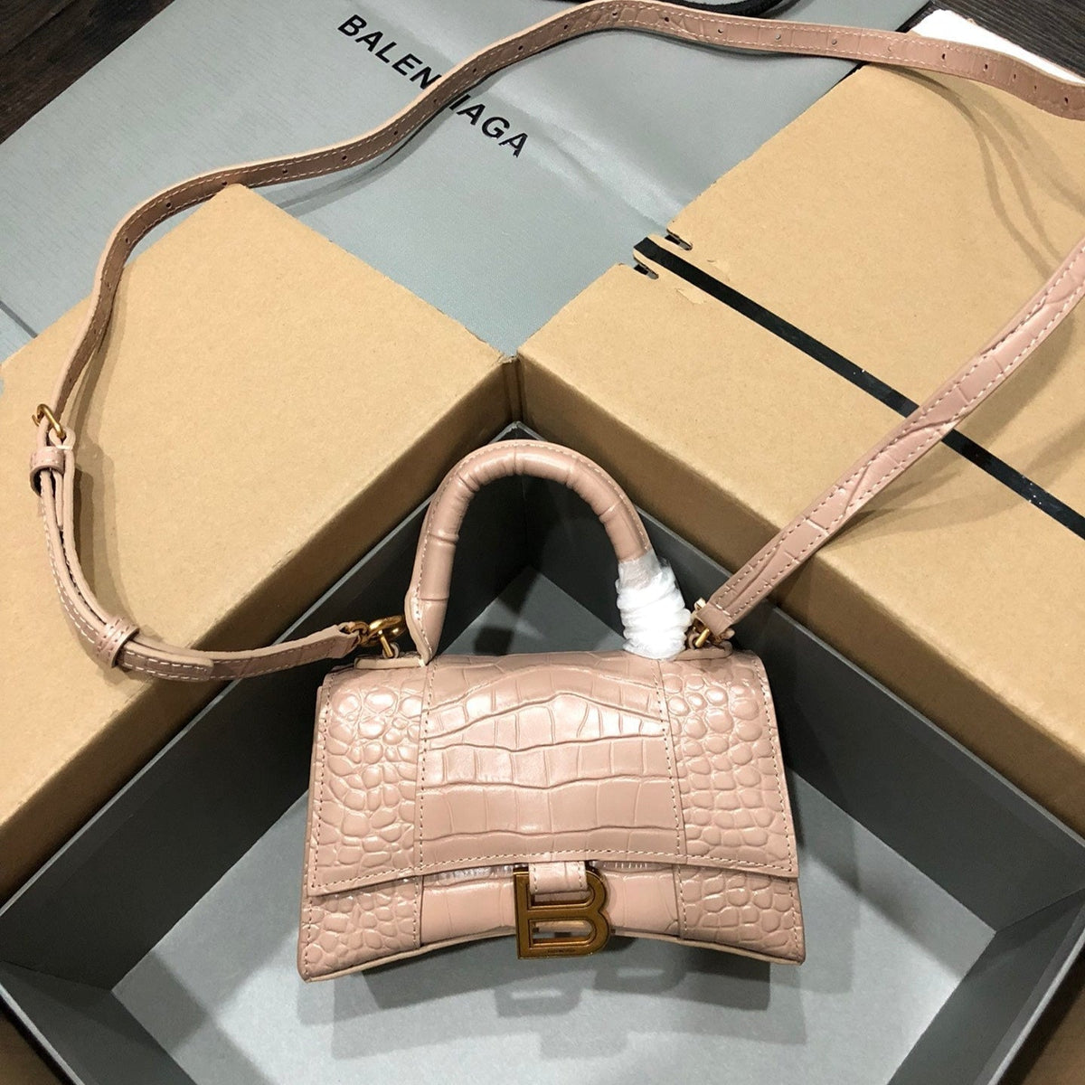 B*lenciaga Hourglass bag crocodile skin