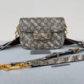 G*G MINI 25 PRINTED SADDLE BAG IN EICRU BEIGE CANVAS