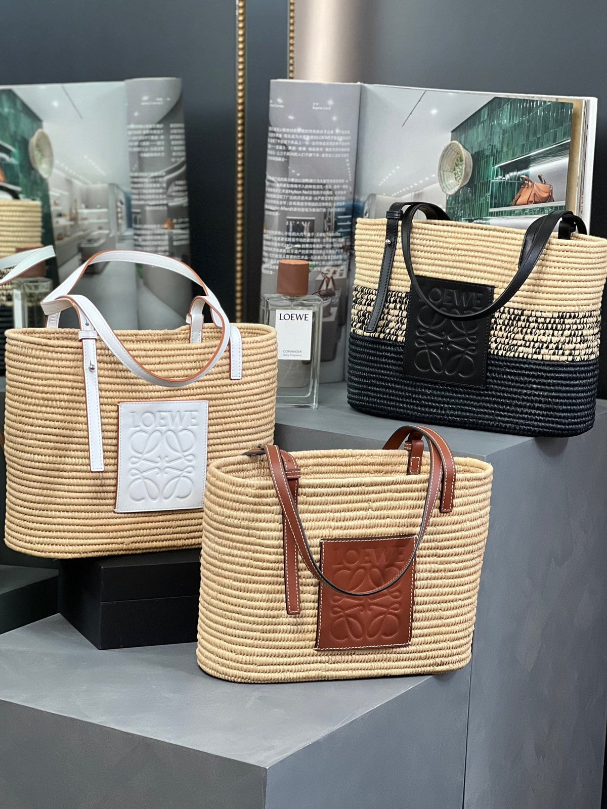 SQUARE BASKET BAG RAFFIA CALFSKIN