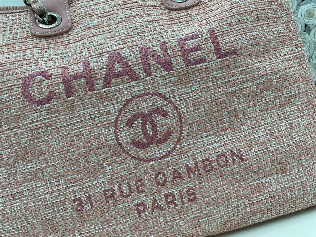 C*C Deauville Tweed Bag Pink Leather Silver Hardware 6