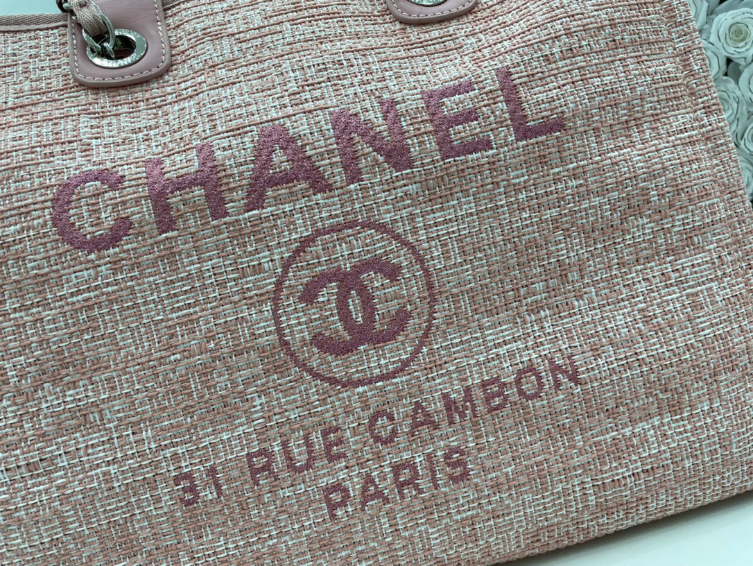 C*C Deauville Tweed Bag Pink Leather Silver Hardware 6