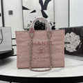 C*C Deauville Tweed Bag Pink Leather Silver Hardware 6