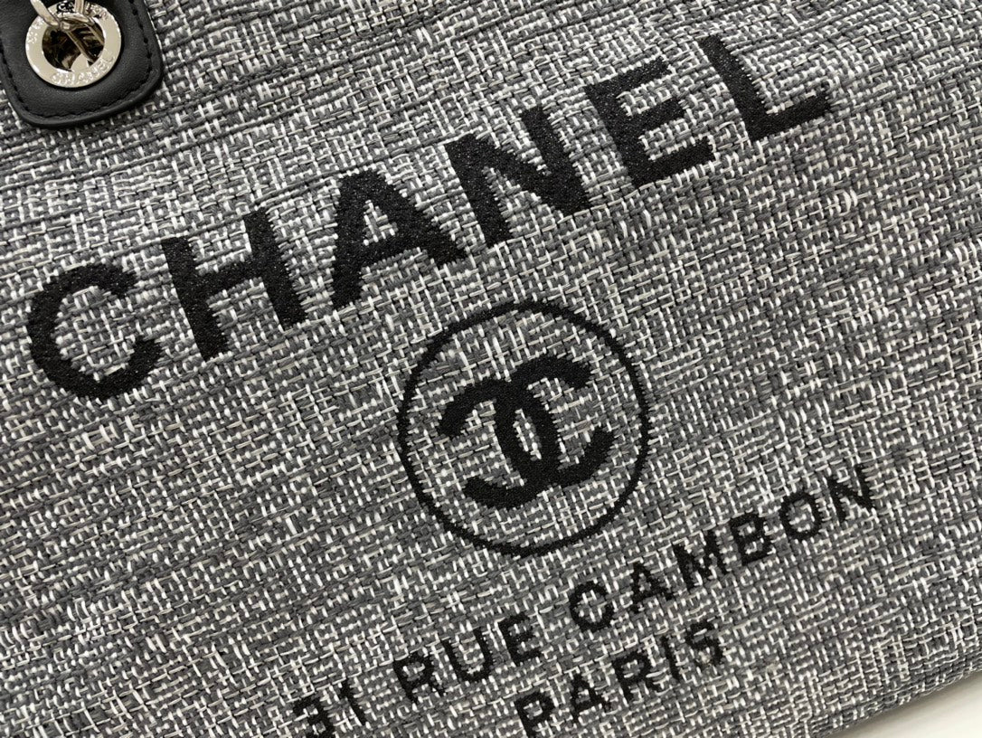C*C Deauville Tweed Bag Black Leather Silver Hardware 8