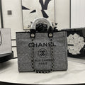 C*C Deauville Tweed Bag Black Leather Silver Hardware 8