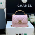 C*C Handle Small Shoulder Bag 13cm Pink Sheepskin