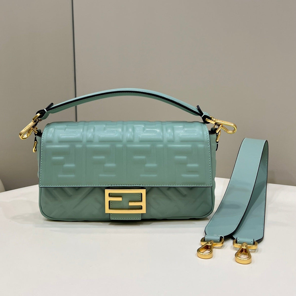 BAGUETTE F*F MOTIF SOFT LAMBSKIN GOLD HARDWARE