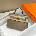 H*M 25s Mini Kelly 19 Cm Brown Mocha Embossed Crocodile Gold Hardware (Need Pre Order)