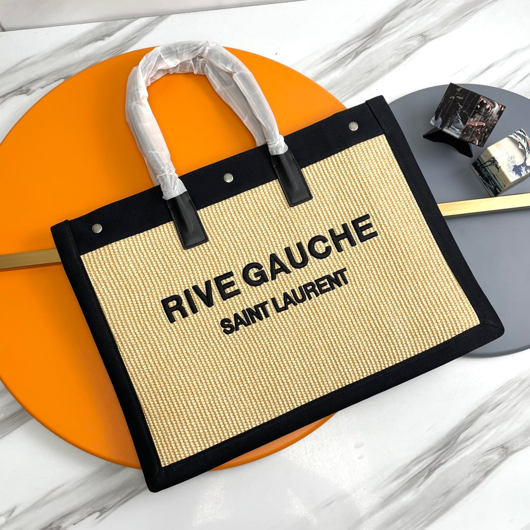 Rive Gauche Tote Canvas Leather Trim