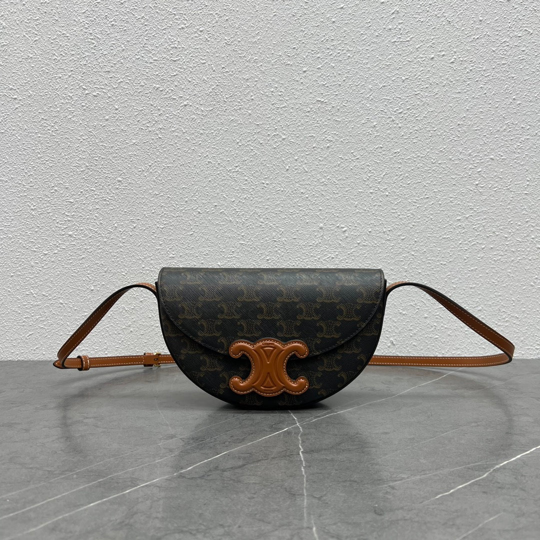 C*line Besace Cuir Bag Triomphe Black Brown Canvas & Calfskin