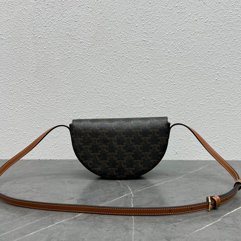 C*line Besace Cuir Bag Triomphe Black Brown Canvas & Calfskin