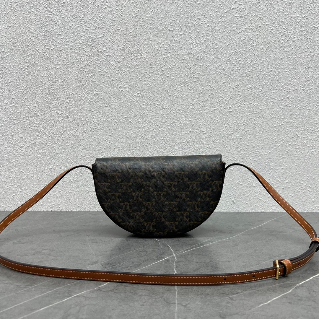 C*line Besace Cuir Bag Triomphe Black Brown Canvas & Calfskin