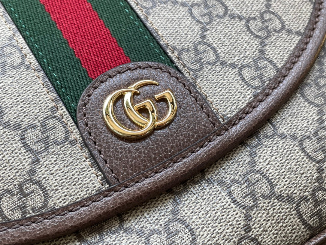 G*G OPHIDIA SMALL 23 BAG IN BEIGE AND EBONY SUPREME CANVAS