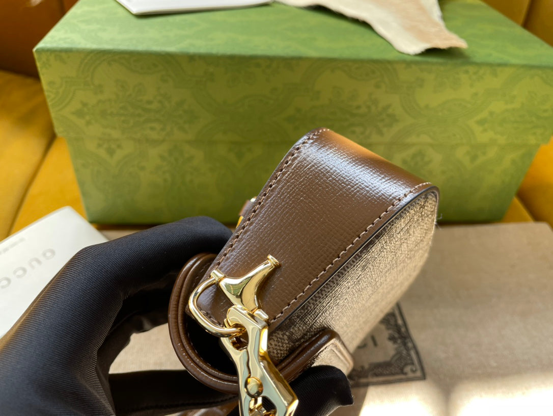 G*G 12 HORSEBIT 1955 SUPER MINI BAG BEIGE CANVAS AND EBONY CALFSKIN