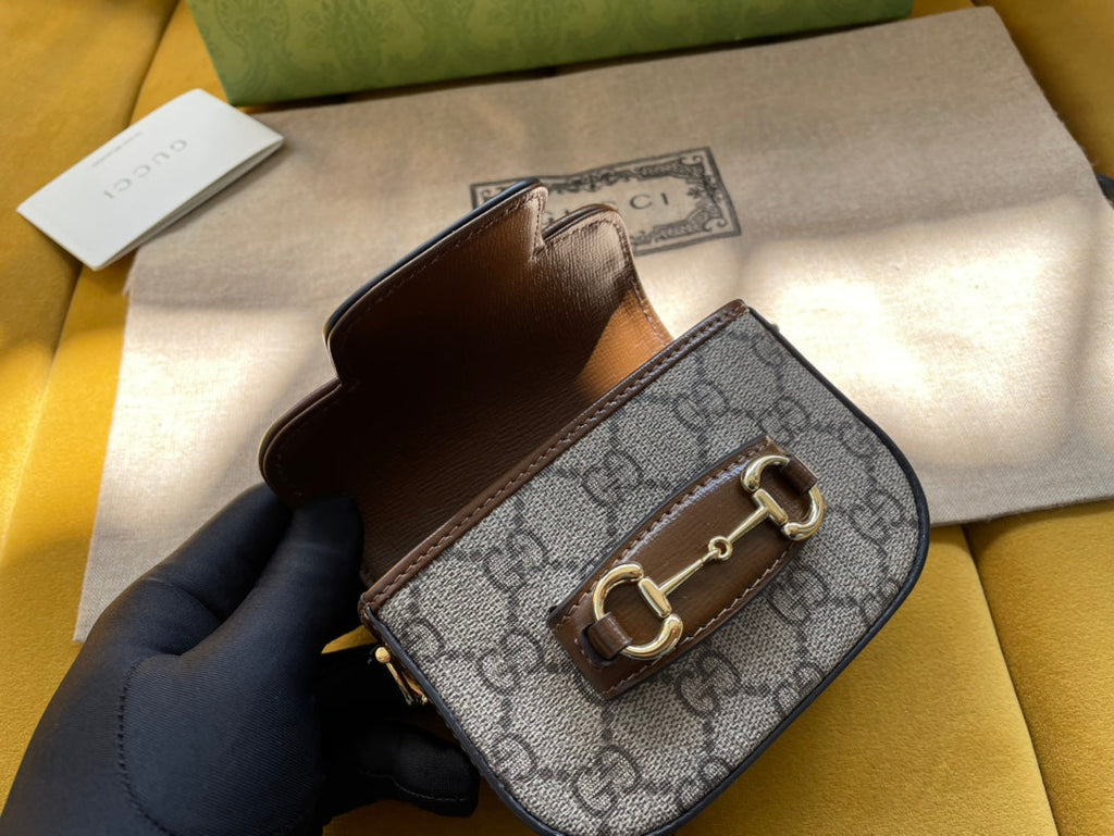G*G 12 HORSEBIT 1955 SUPER MINI BAG BEIGE CANVAS AND EBONY CALFSKIN