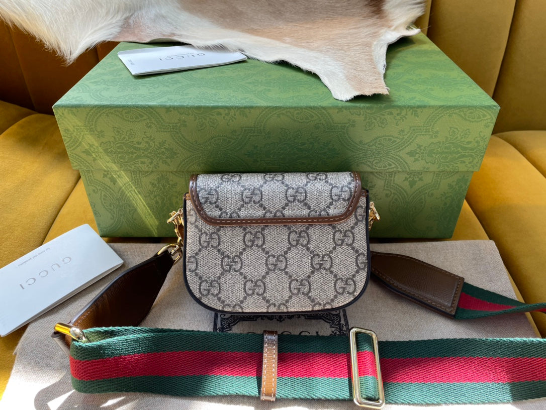 G*G 12 HORSEBIT 1955 SUPER MINI BAG BEIGE CANVAS AND EBONY CALFSKIN