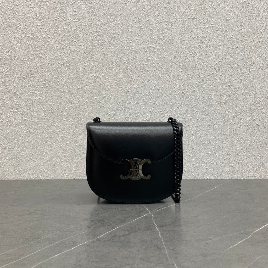 C*line Chain Besace Clea Bag Triomphe Black Calfskin SHW
