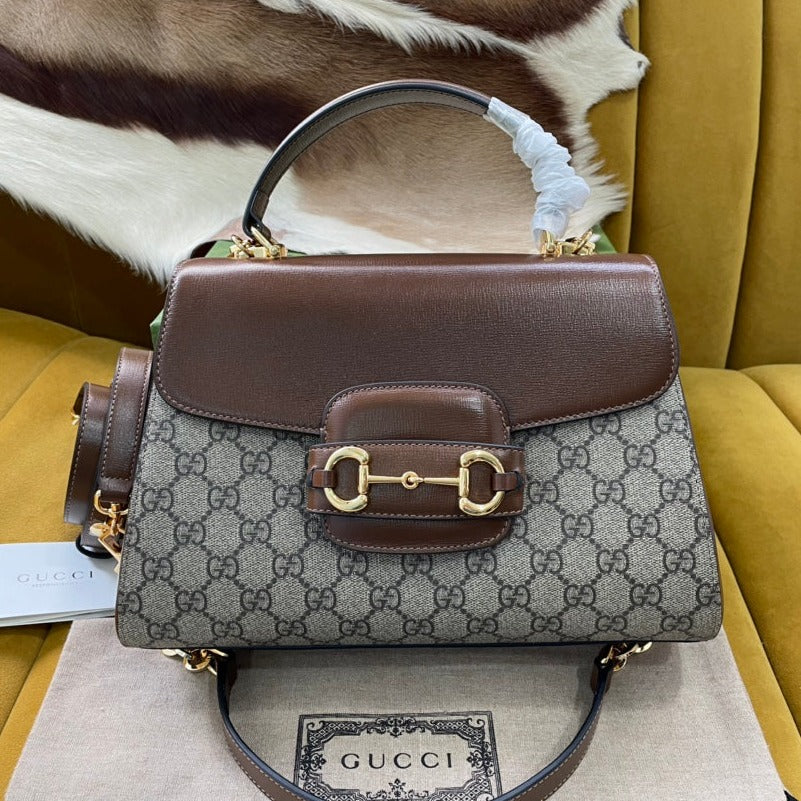 G*G HORSEBIT 1955 SMALL 29 BAG BEIGE CANVAS AND LIGHT BROWN CALFSKIN