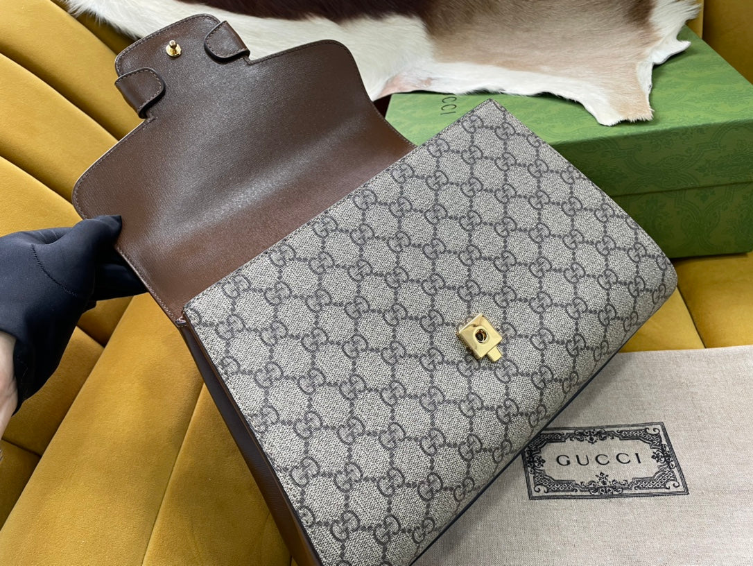 G*G HORSEBIT 1955 SMALL 29 BAG BEIGE CANVAS AND LIGHT BROWN CALFSKIN