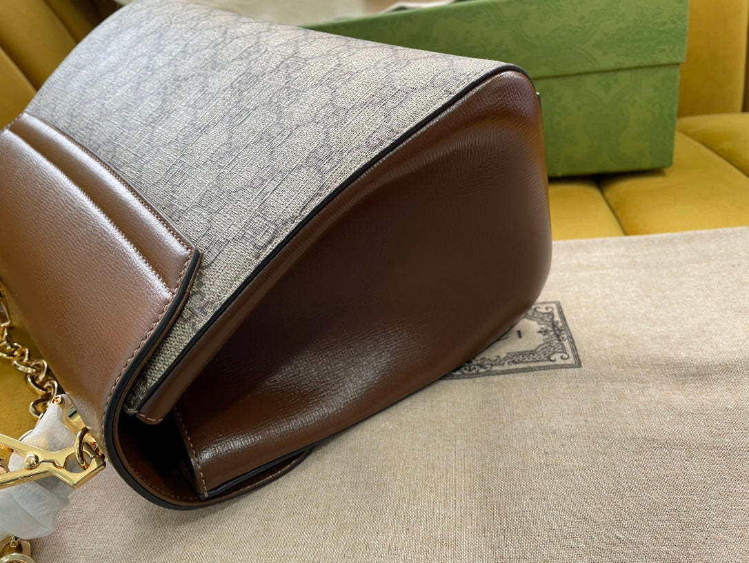 G*G HORSEBIT 1955 SMALL 29 BAG BEIGE CANVAS AND LIGHT BROWN CALFSKIN