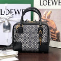 L*E AMAZONA 19 BAG IN BLACK CALFSKIN AND MONOGRAM JACQUARD