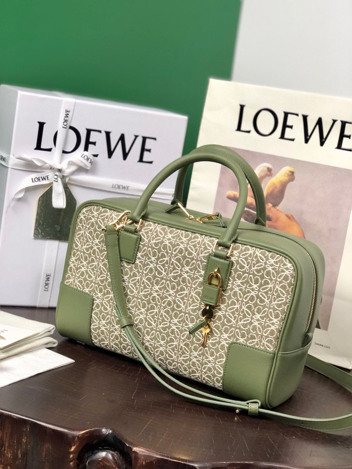 L*E AMAZONA BAG CALFSKIN MONOGRAM FABRIC
