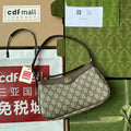G*G Ophidia Small Shoulder Bag 21cm Beige Dark Brown Canvas