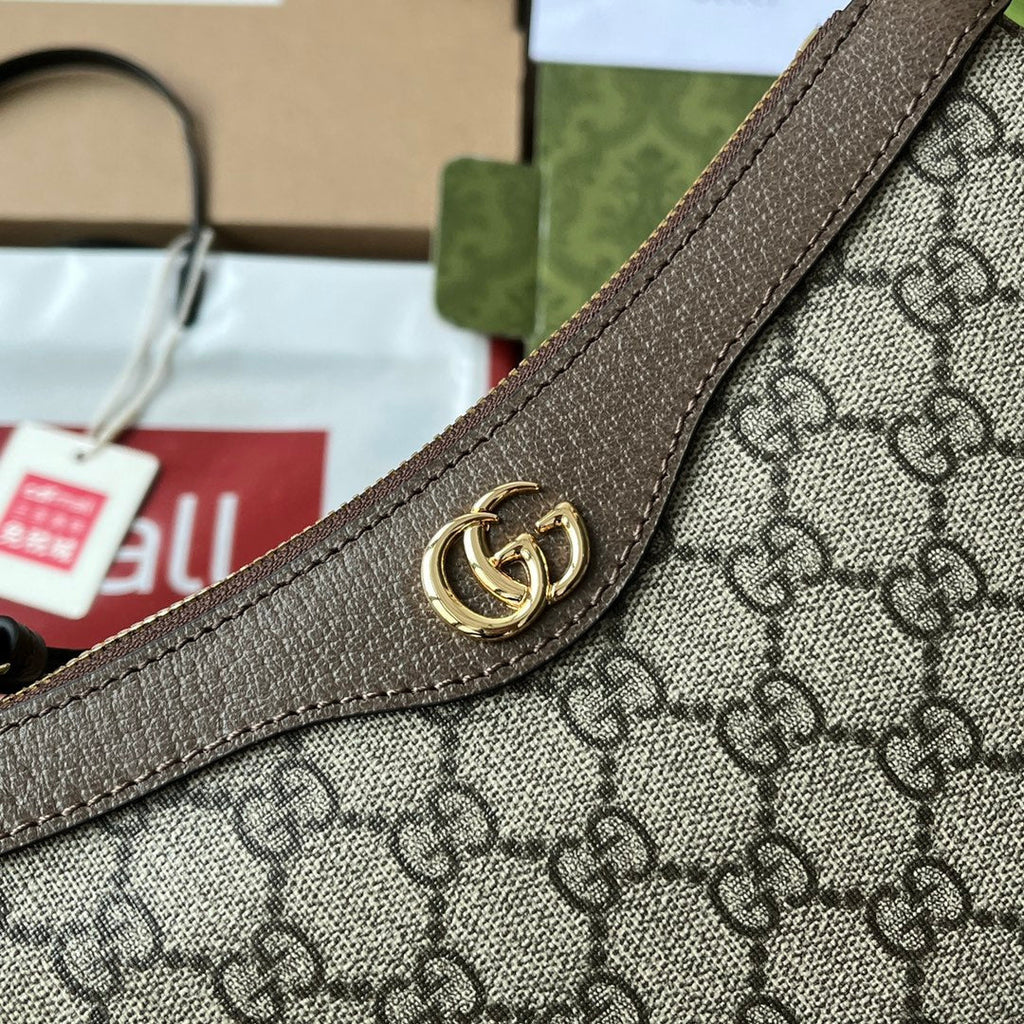 G*G Ophidia Small Shoulder Bag 21cm Beige Dark Brown Canvas
