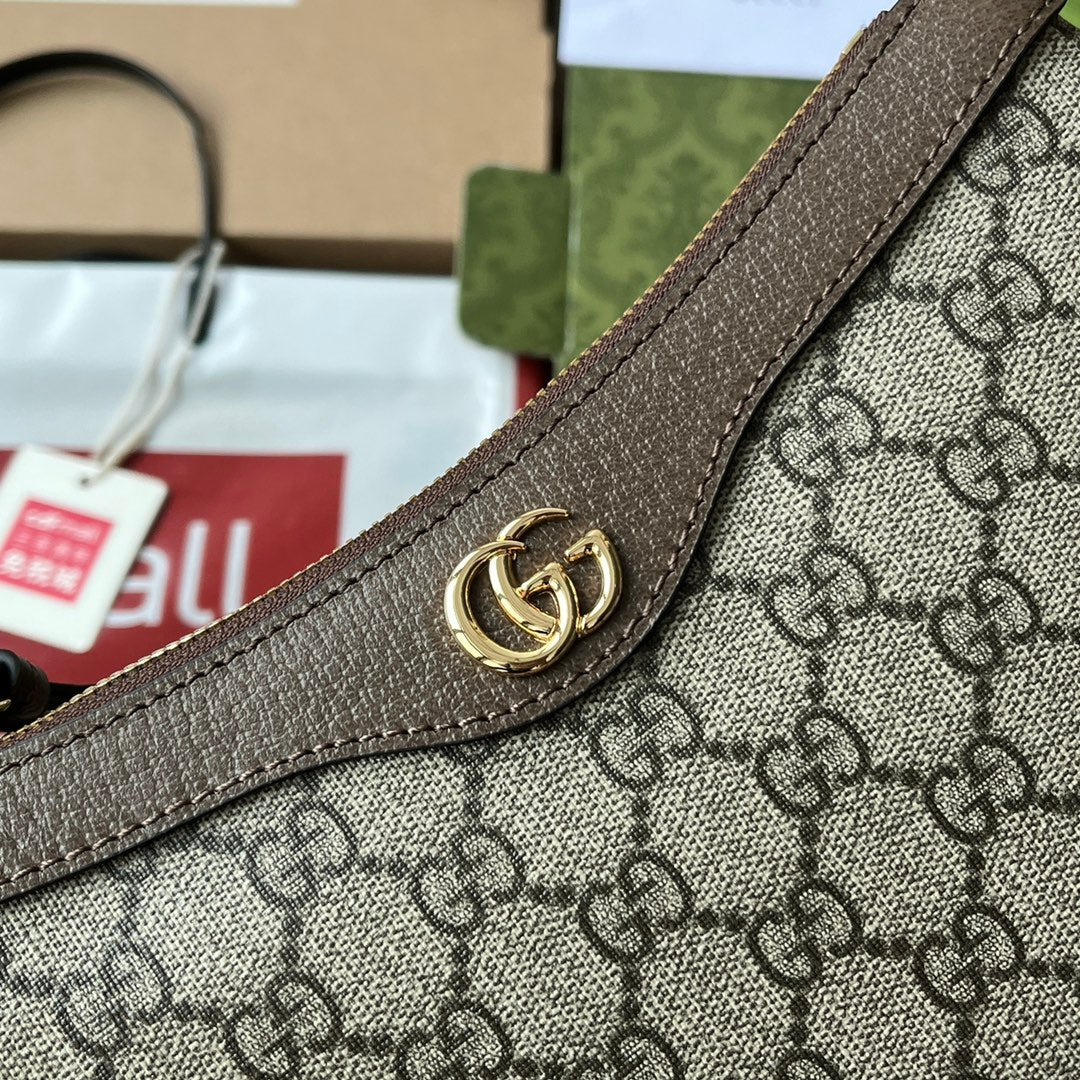 G*G Ophidia Small Shoulder Bag 21cm Beige Dark Brown Canvas