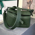 L*E MINI 18 PUZZLE BAG IN BOTTLE GREEN SATIN CALFSKIN
