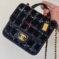 C*C 2025 Small Flap Bag 21 Black Tweed Leather Gold Hardware