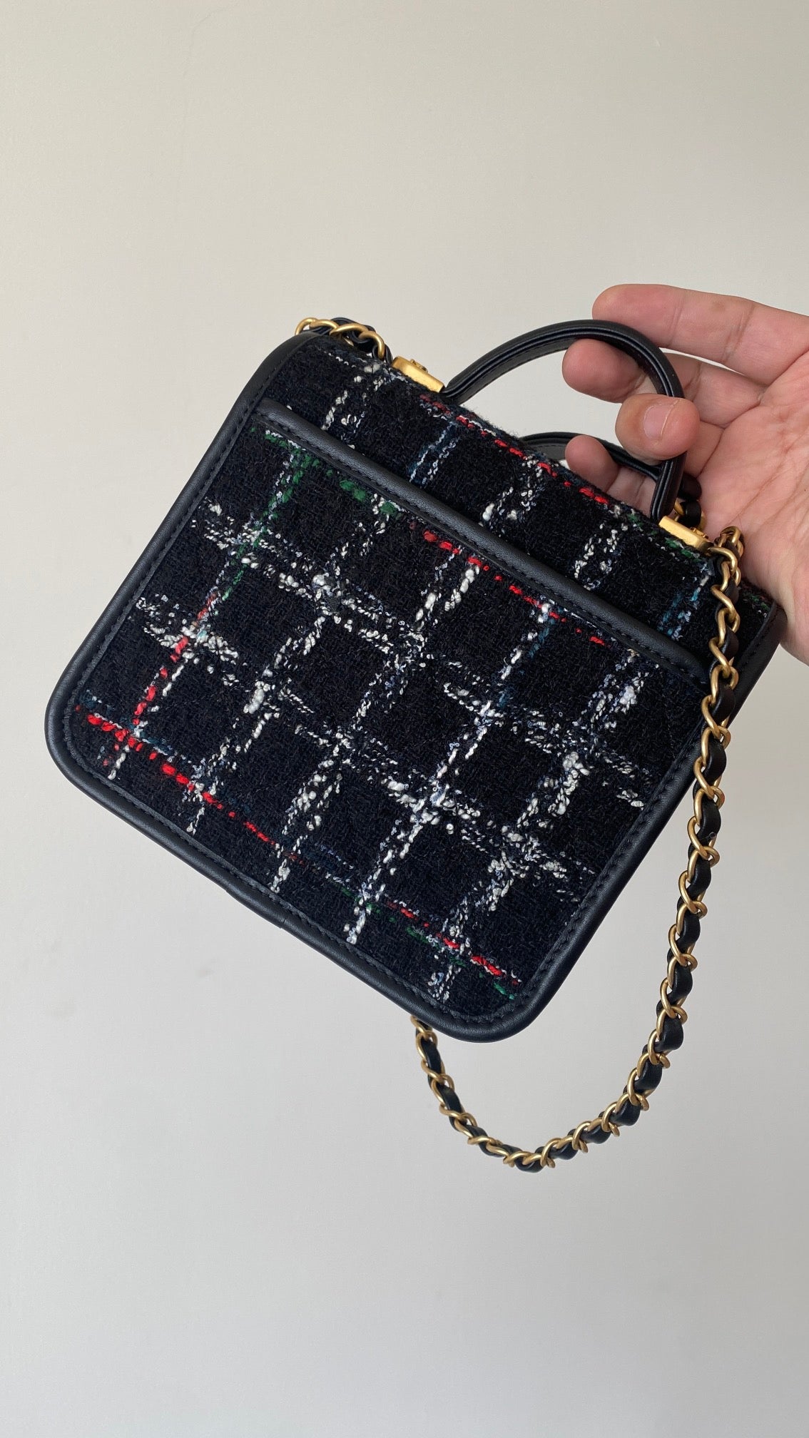 C*C 2025 Small Flap Bag 21 Black Tweed Leather Gold Hardware